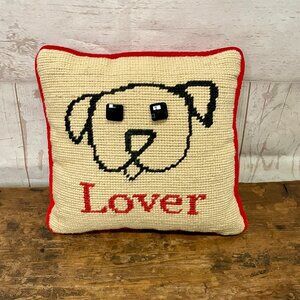 Vintage Needlepoint Dog Lover Pillow